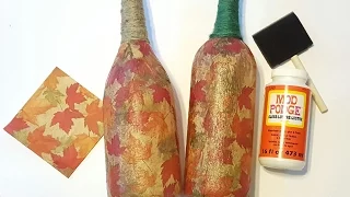 Fall Upcycle Crafts | DIY Mod Podge Wine Bottles