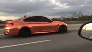 SICK GOLD BMW M4 ON HIGHWAY