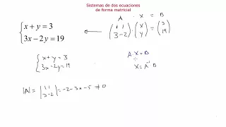 Sistemas de ecuaciones  de dos incógnitas de forma matricial