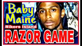 RIKERS ISLAND BABY MAINE (HARLEM) SLASHED "O.P." FACE IN BARBER CHAIR