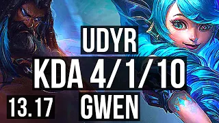 UDYR vs GWEN (TOP) | 4/1/10, 500+ games | KR Master | 13.17