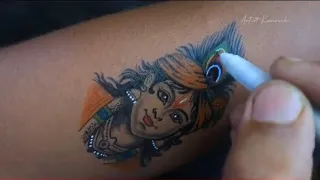 Beautiful & simple temporary Krishna realistic colorful tattoo || DIy tatu || tattoo making on hand