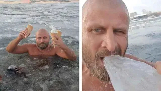 Man Swims In Freezing Russian Lakes