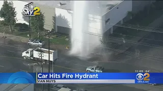 Car Hits Fire Hydrant In Van Nuys, Sending Up Geyser