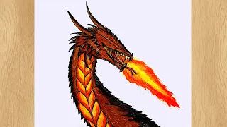 Draw a Fire Breathing Dragon I Dragon with Fire Drawing Tutorial I Easy Dragon Drawing