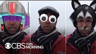 TV reporter accidentally does weather report with Facebook's googly-eye filter on