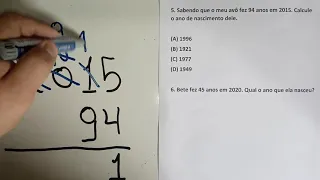 Resolução da questão 05 - Calculando o ano de nascimento.