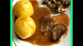 Schweinefilet mit Knödel und Champignons