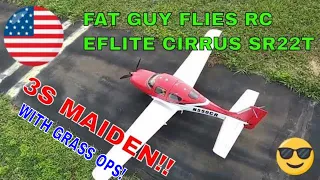 E-FLITE CIRRUS SR22T MAIDEN ON 3S  WITH GRASS OPS BY FAT GUY FLIES RC!