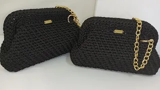 crochet hand bag with hidden frame كروشيه حقيبة يد بمسكة اطار مخفي،كروشيه شنطة