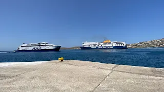 Αναχωριση Blue star 2 και άφιξη olympic champion jet (πρώην Santorini palace) στο λιμάνι της παρου !