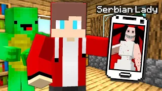 Scary SERBIAN DANCING LADY Called JJ and Mikey at Night in Minecraft Challenge Maizen Mizen JJ Mikey
