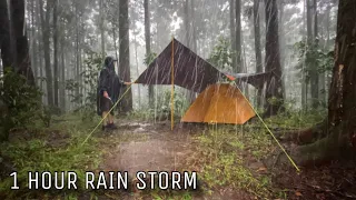 1 HOUR HEAVY RAIN STORM • LONG RAIN STORM WITH DEEP THUNDERS IN MY SOLO CAMPING