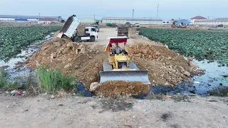 Good Job Succesful Connected 100% Land Filling Up Use Mini Bulldozer KOMATSU D20P and 5ton Truck