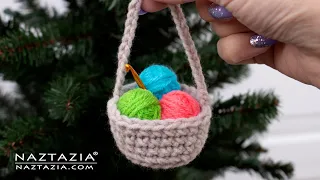 CROCHET YARN BASKET ORNAMENT - How to Crochet for Christmas Tree by Naztazia