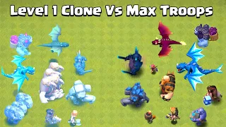 Level 1 + Clone Spell Vs Max Level Troops | Clash of Clans