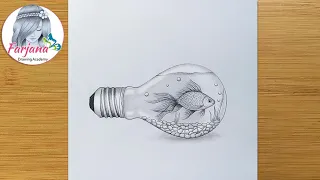 How to draw a Fish inside Bulb - step by step || Pencil Sketch || Bulb Aquarium || Art Video