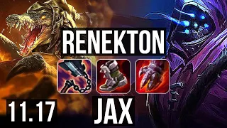RENEKTON vs JAX (TOP) | 11/1/10, Quadra, 6 solo kills, Legendary, 400+ games | KR Master | v11.17