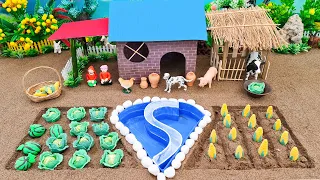 DIY mini Farm Diorama with Farm Garden, Cow Shed, Cattle - Mini Pumb Supply Water for Pool