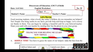 Worksheet No. 35 ॥ Class 5 ॥ 31 July 2021 ॥ DOE WORKSHEETS ॥ English