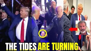 Trump & Mel Gibson hold Private Meeting! Trump gets Standing OVATION & EMBRACES Joe Rogan at UFC 290