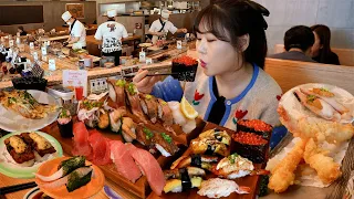 I love Sushi🍣Tuna, Shrimps, Salon roe,Sea bream🍤All kinds of Sushi Mukbang in my favorite restaurant