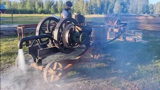 Oil Engine. Start Up!  110 year old Crude oil engine.