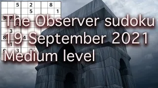 Sudoku solution – The Observer sudoku 19 September 2021 Medium level