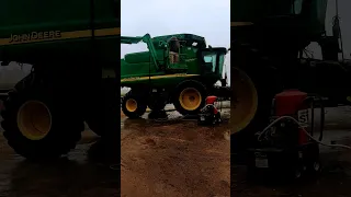 Full combine cleaning to get ready for soybean harvest! #farmer #farm #farming #johndeere