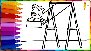 Drawing And Coloring Peppa Pig On A Swing 🐷🌞 Drawings For Kids