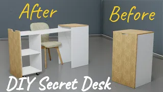 Smart And Stylish Secret Folding Desk Woodworking // Perfect for Small Spaces