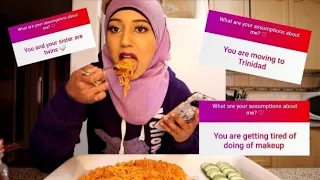 SPICY NOODLES MUKBANG│REACTING TO YOUR ASSUMPTIONS ABOUT ME