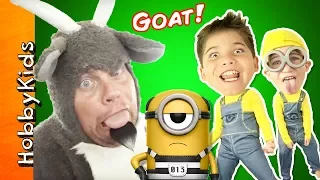 SILLY GOAT and KIDS in Minion Costumes Open Despicable Me Toys