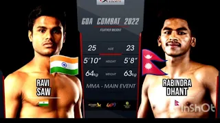 MMA fight night India🇮🇳 vs 🇳🇵Nepal 2022 , Ravi saw VS Rabindra Dhant (Himalion) , won by tko 🇳🇵