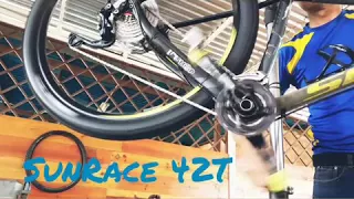Testing the gear shifter with a new SunRace 42T cassette