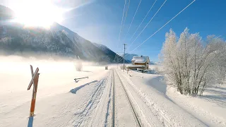 ★ 4K 🇨🇭 Landquart - Vereina - St. Moritz snow cab ride, Switzerland [01.2021] Führerstandsmitfahrt