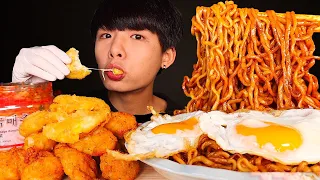 ASMR BLACK BEAN NOODLES + EGGS + FRIED CHICKEN + KIMCHI (Eating Sound) | MAR ASMR