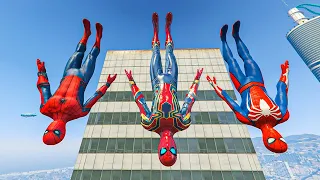GTA 5 Team Spider-Man Falling off Highest Buildings - Crazy Jumps Stunt & Funny Moments EP 31