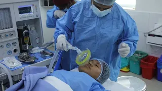 Large Hemangioma on Face Girl Going under Anesthesia