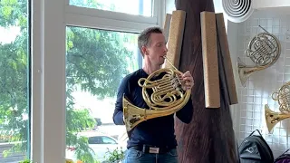 David Cooper testing a Cantesanu custom French horn.