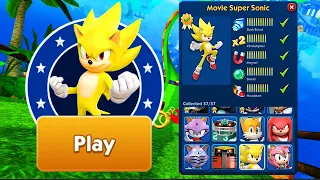 Sonic Dash - Movie Super Sonic Unlocked and Fully Upgraded - All Characters Unlocked - Run Gameplay