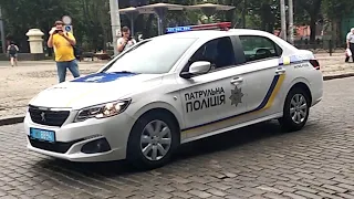 4x Ukrainian police cars responding with siren (Peugeot, Volkswagen, Toyota)