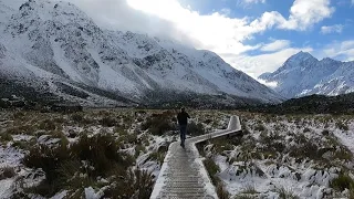 Mount Cook National Park, New Zealand. A winter wonderland! 4K