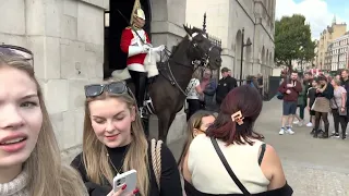 Off Duty Queen's Guard Visits Colleague and Horse!