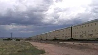 BNSF Vechicle Train Westbound Flying through Seligman,AZ