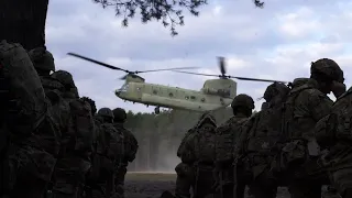 US Army CH-47 Chinook air assault training in Poland