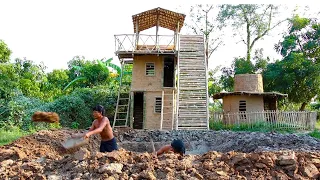 Build The Best Three Story Villa House And Bamboo Water Slide With Swimming Pool