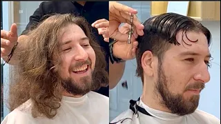 Transformación increíble | 4 años sin cortarse el cabello 😱😱 #hairstyle #tutorial #barberia