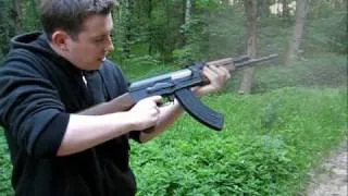 Full auto (FAKE AIRSOFT) AK 47 shooting in forest (after effects)