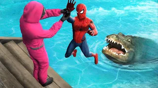 GTA 5 Water Ragdolls • SPIDER-MAN vs Squid Game Guard (Alligator)